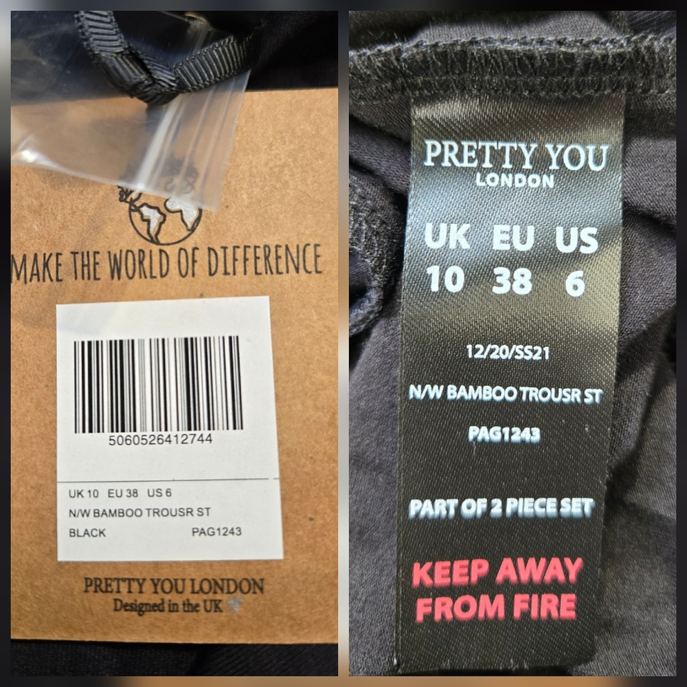 Pretty You London Sustainable Bamboo Pajama Set in Black Size US 4 & 6 NWT - Picture 14 of 15